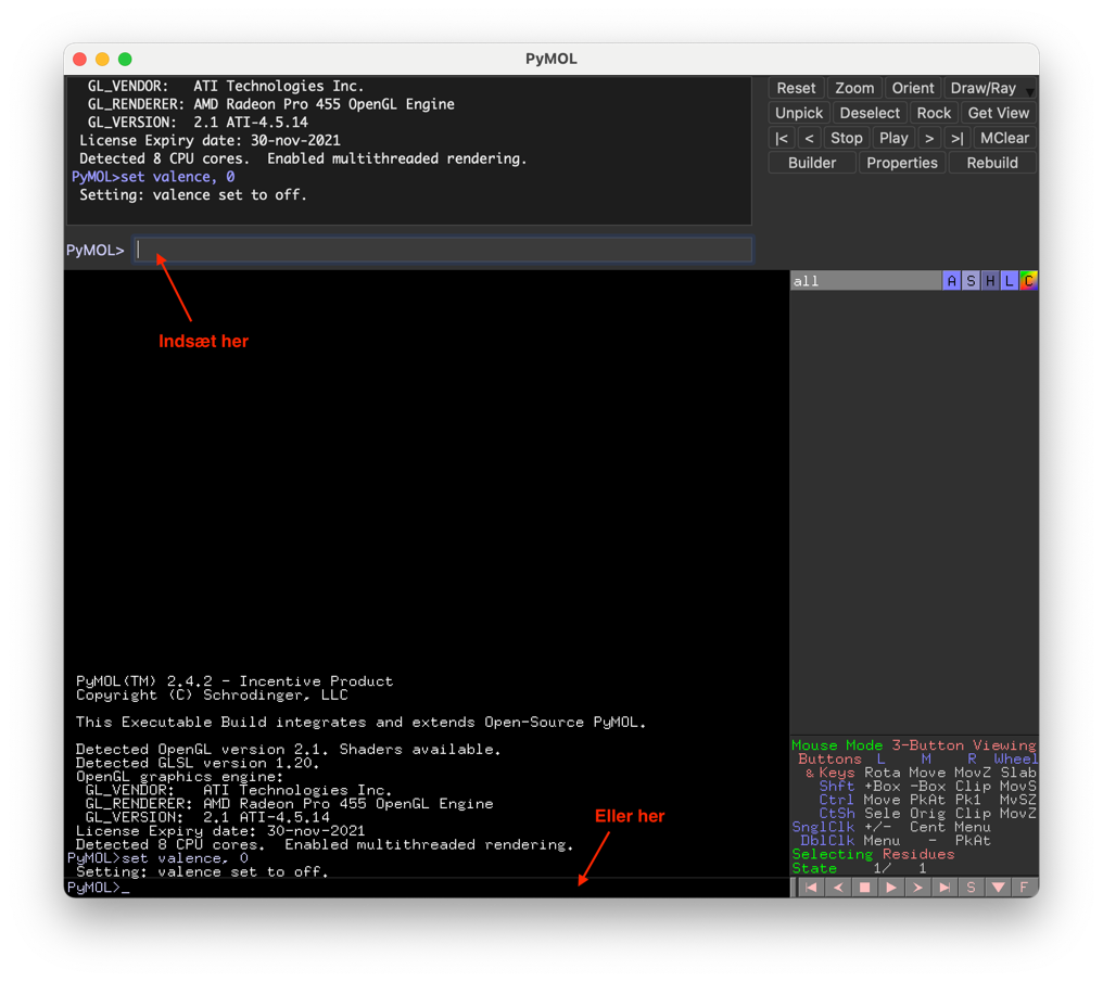 Eksempel på brug af PyMOL kommandolinje